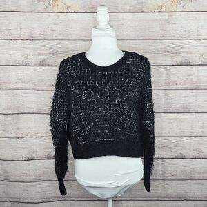 ModCloth Nipping at Your Nose Cropped Sweater Black Small Metallic Eyelash Knit